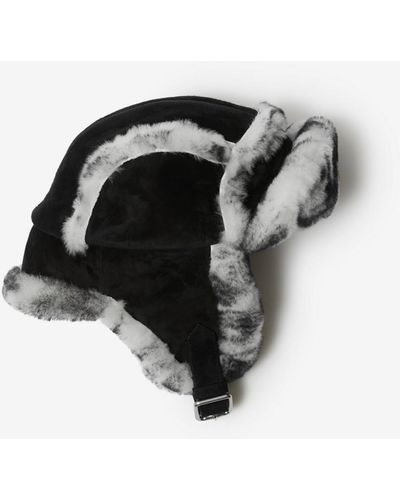 Burberry Leather And Shearling Trapper Hat - Black
