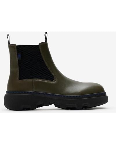 Burberry Leather Creeper Low Chelsea Boots - Black
