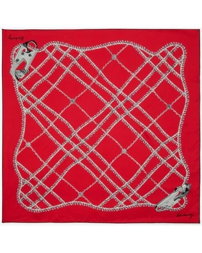 Burberry Chain Check Silk Scarf - Red