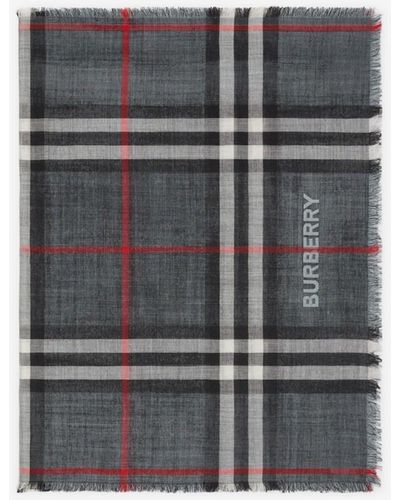 Burberry Reversible Check Wool Silk Scarf - Gray