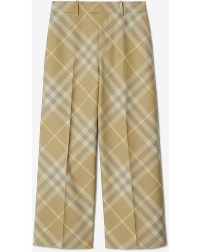 Burberry Cropped Check Wool Tailored Pants - Natural