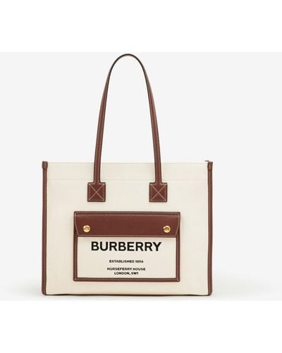 Burberry Logo-print Cotton-canvas Tote Bag - Natural