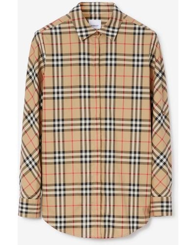 Burberry Bluse aus Stretchbaumwolltwill mit Vintage Check-Muster - Natur