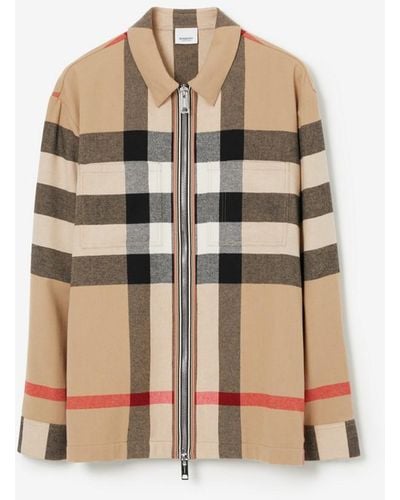 Burberry Check Wool-blend Over Shirt - Natural