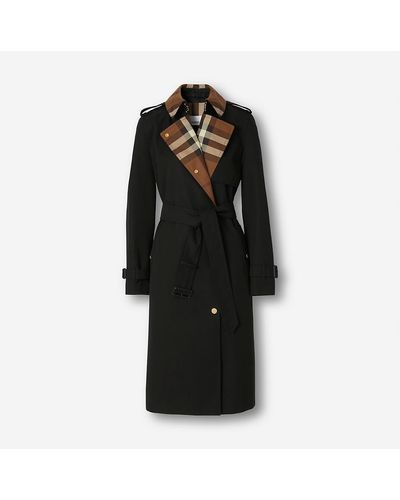 Burberry Long Check Collar Trench Coat - Black