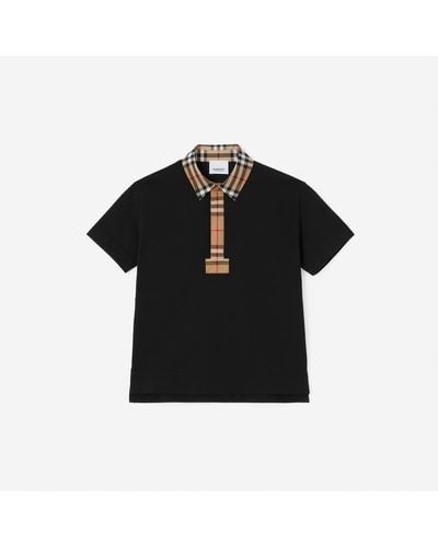 Burberry Vintage Check Trim Cotton Piqué Polo Shirt - Black
