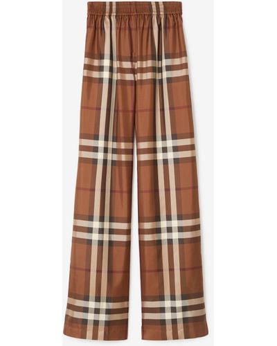 Burberry Check Silk Pajama Pants - Brown