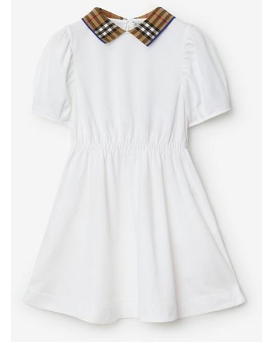 Burberry Check Collar Cotton Polo Shirt Dress - White