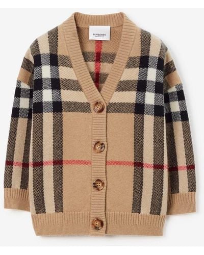 Burberry Check Wool Cashmere Cardigan - Natural
