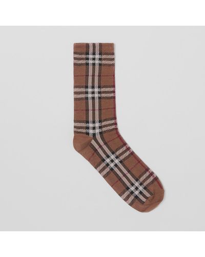 Burberry Vintage Check Intarsia Cotton Cashmere Blend Socks - Brown