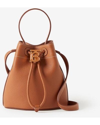 Burberry Mini Leather Tb Bucket Bag - Brown