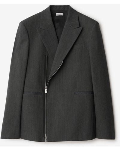 Burberry Wool Zip Tailored Jacket - Black