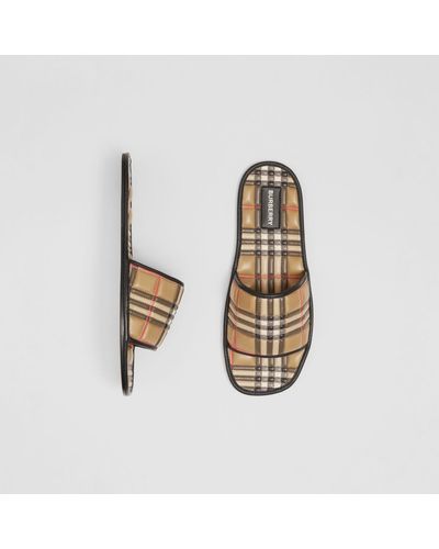 Burberry Check Quilted Leather Slides - Metallic