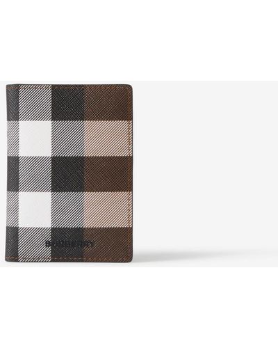 Burberry Check And Leather Folding Card Case - Brown