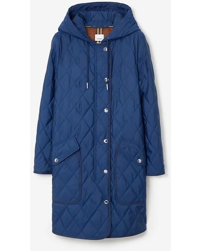 Burberry Diamond Quilted Nylon Hooded Coat - Blue