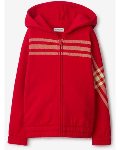 Burberry Check Cotton Zip Hoodie - Red