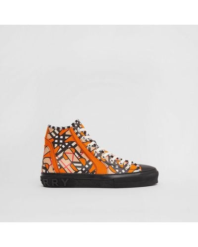 Burberry Monogram Linen Cotton Blend High-top Sneakers - Orange