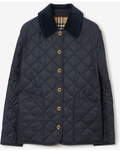 Burberry Corduroy Collar Diamond Quilted Jacket - Blue