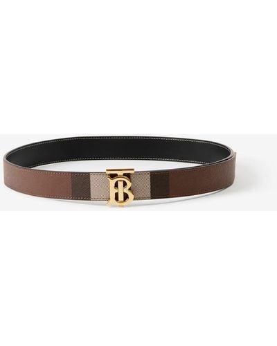 Burberry Check And Leather Reversible Tb Belt - Multicolor