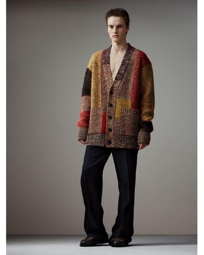 Burberry Wool Linen Mohair Blend Mouliné Oversized Cardigan - Multicolor