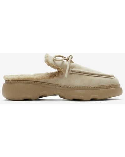 Burberry Suede And Shearling Stony Mules - Natural
