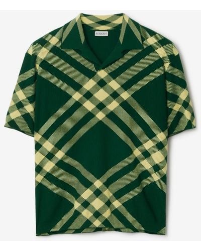 Burberry Check Wool Blend Polo Shirt - Green