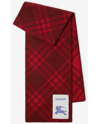 Burberry Check Wool Scarf - Red