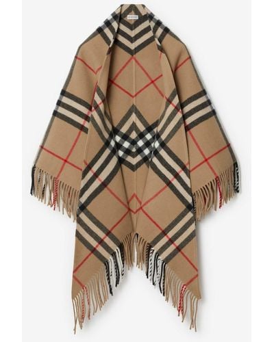 Burberry Cape en laine Check - Marron