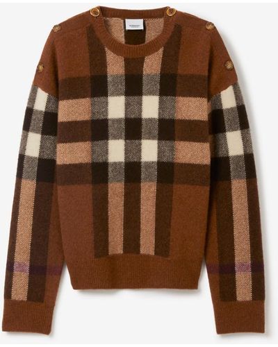 Burberry Check Wool Cashmere Sweater - Brown