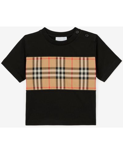 Burberry Vintage Check Panel Cotton T-shirt - Black