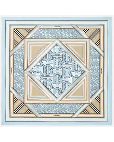 Burberry Montage Print Silk Square Scarf - Blue