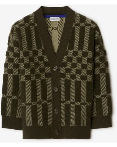 Burberry Check Wool Cashmere Cardigan - Green