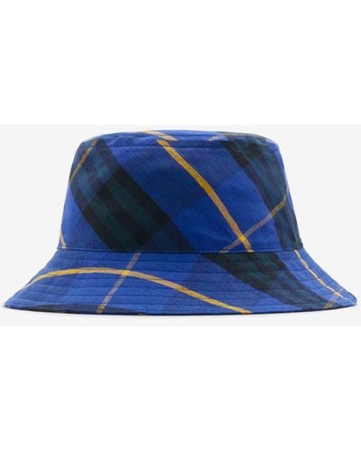 Burberry Check Linen Bucket Hat - Blue