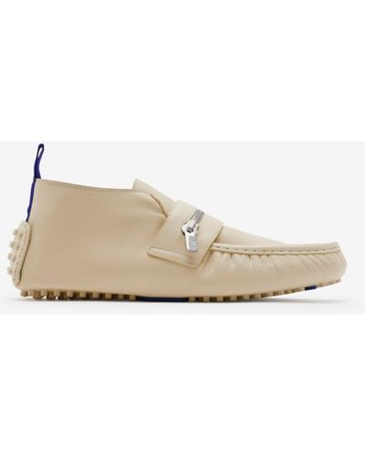 Burberry Leather Motor High Loafers - Natural