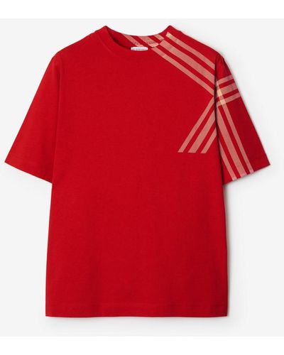 Burberry Check Sleeve Cotton T-shirt - Red