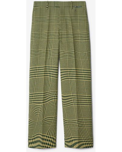Burberry Warped Houndstooth Wool Pants - Green