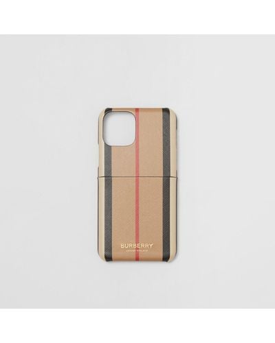 Burberry Coque pour iPhone 11 Pro en toile écologique à rayures iconiques - Neutre