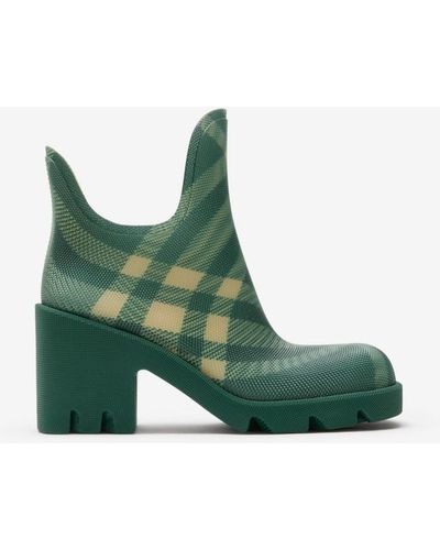 Burberry Check Rubber Marsh Heel Boots - Green