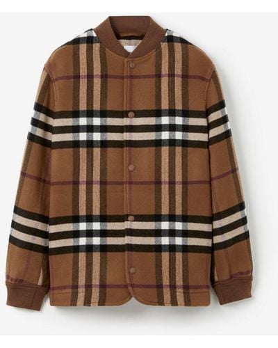 Burberry Check Wool Blend Bomber Jacket - Brown
