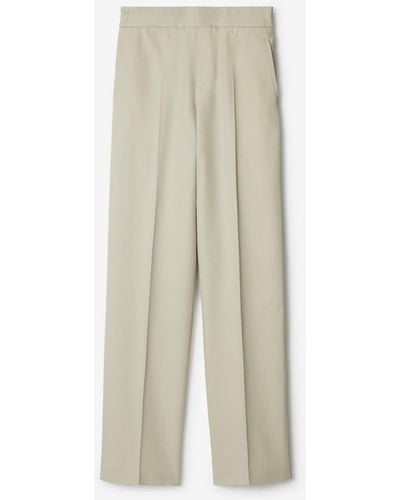 Burberry Cotton Blend Trousers - Natural