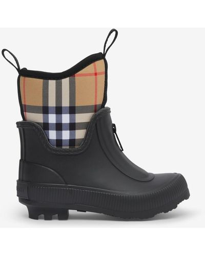 Burberry Vintage Check Neoprene And Rubber Rain Boots - Black