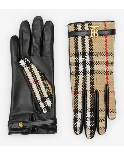 Burberry Vintage Check Bouclé And Leather Gloves - Black
