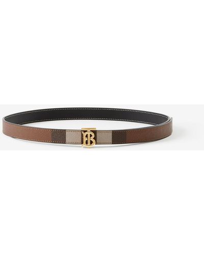 Burberry Check And Leather Reversible Tb Belt - Multicolor