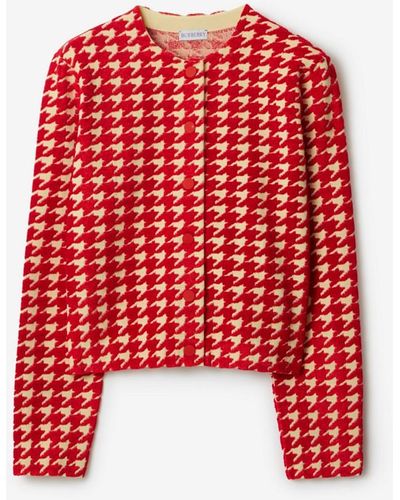 Burberry Houndstooth Nylon Blend Cardigan - Red