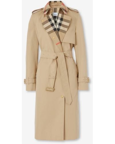 Burberry Long Check Collar Trench Coat - Natural