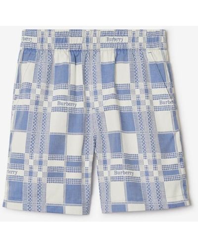 Burberry Check Cotton Shorts - Blue