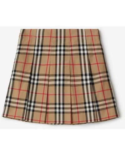 Burberry Check Cotton Pleated Skirt - Natural
