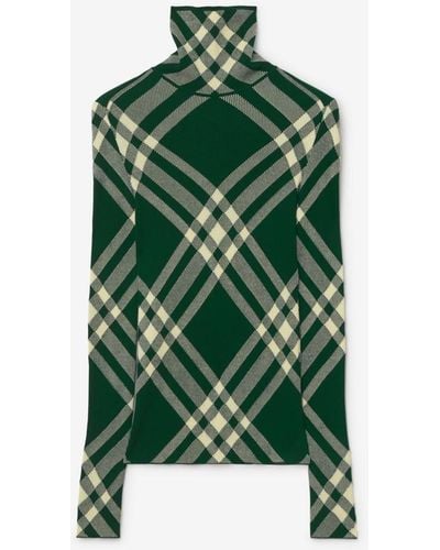 Burberry Check Wool Blend Sweater - Green