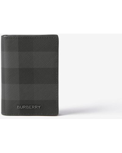 Burberry Check And Leather Folding Card Case - Black