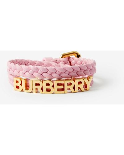 Burberry Gold-plated Logo Leather Bracelet - Pink